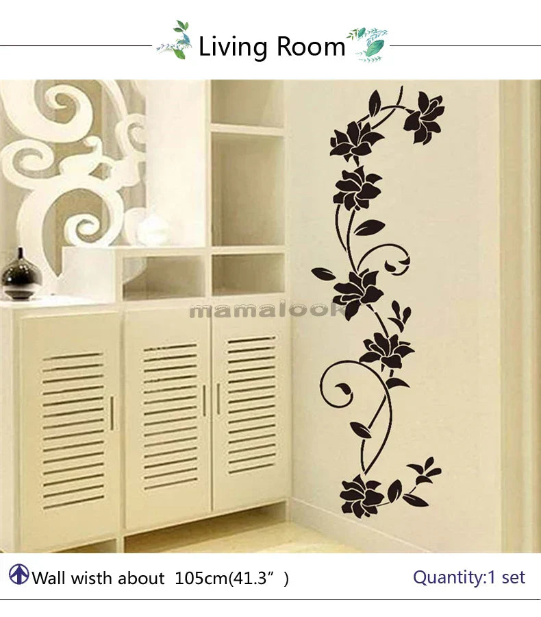 Black Vine Floral Wall Stickers