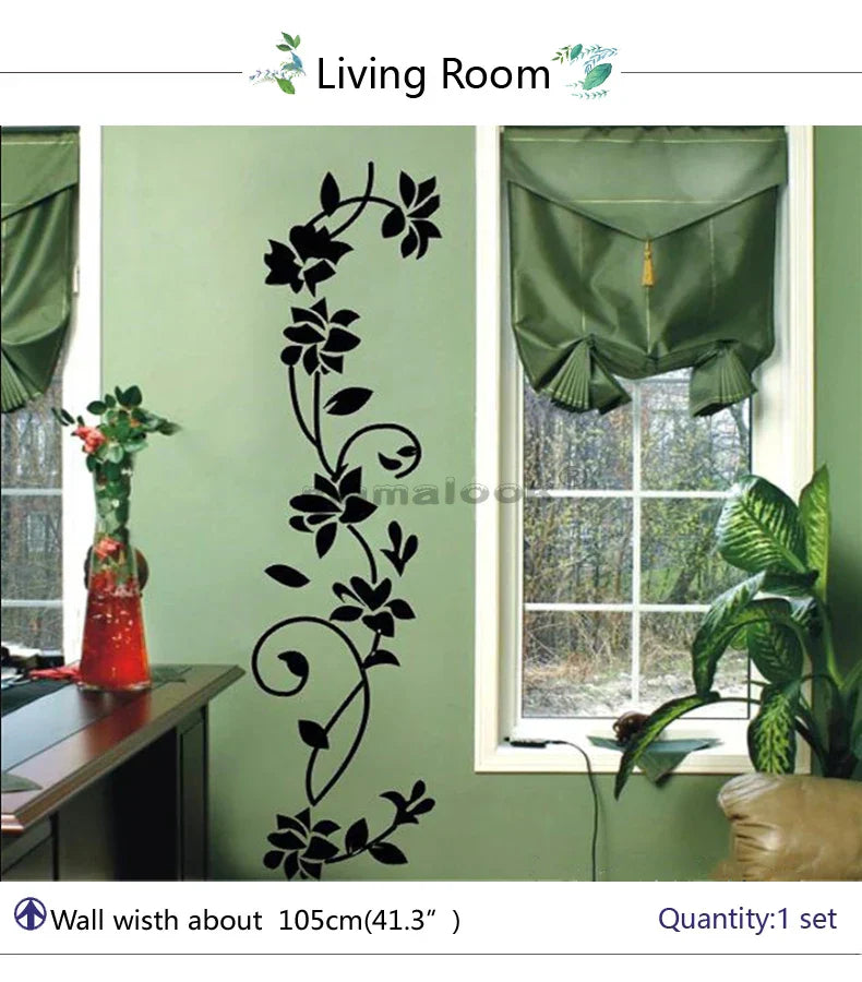 Black Vine Floral Wall Stickers