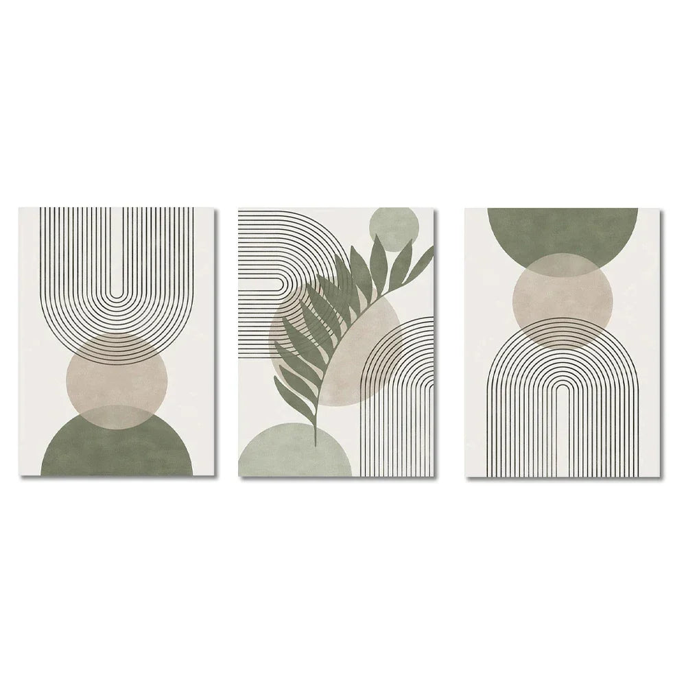 Nordic Sage Green Botanical Geometric Wall Art