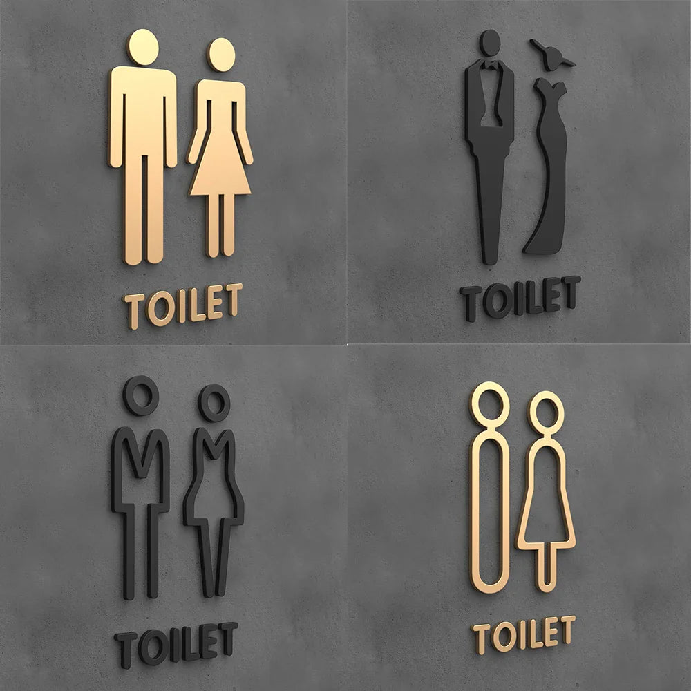 Matte Black Gold Toilet Sign