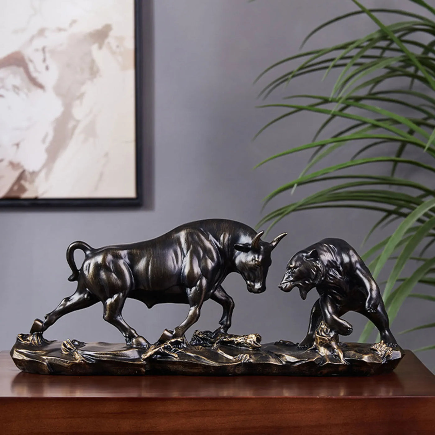 Bear and Bull Resin Statue