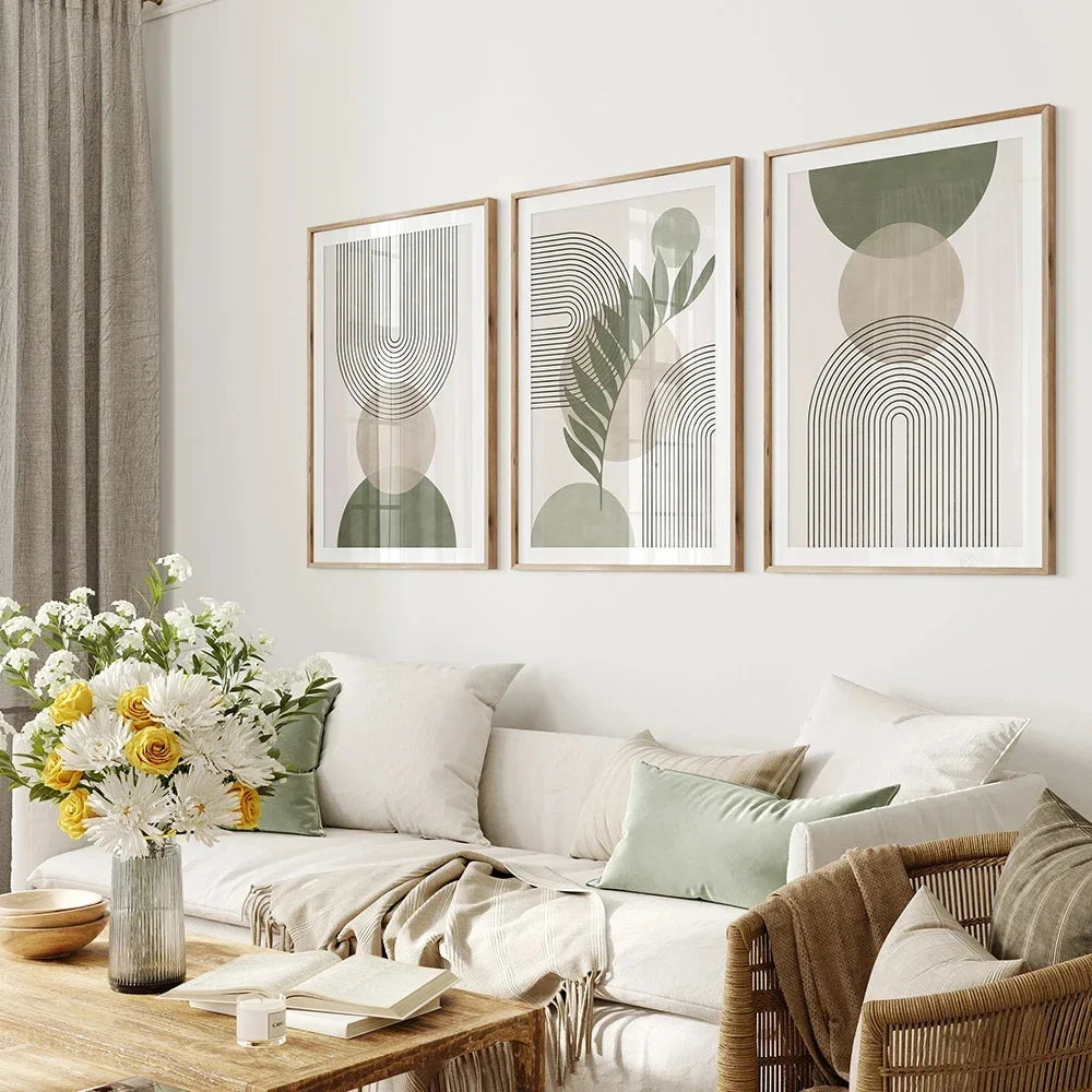 Nordic Sage Green Botanical Geometric Wall Art