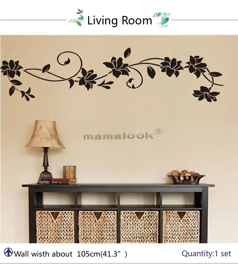 Black Vine Floral Wall Stickers