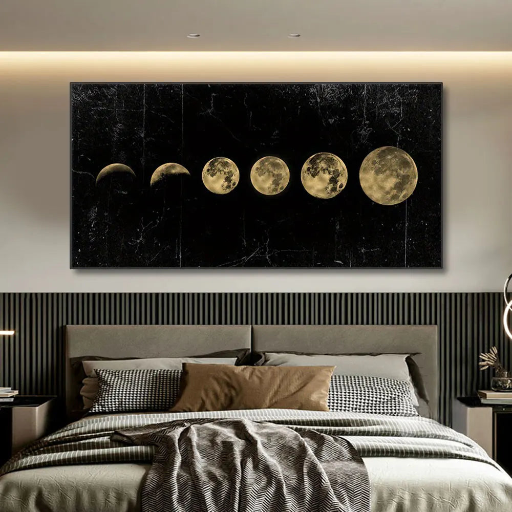 Wall Art Moon Phase Gold Black Posters