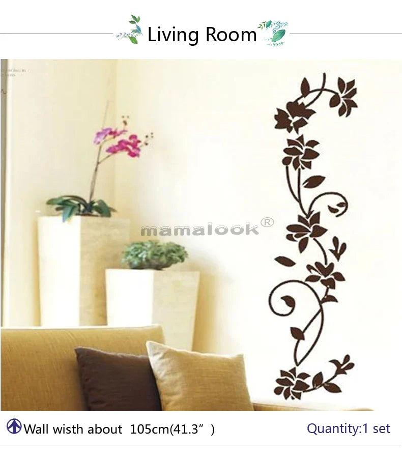 Black Vine Floral Wall Stickers