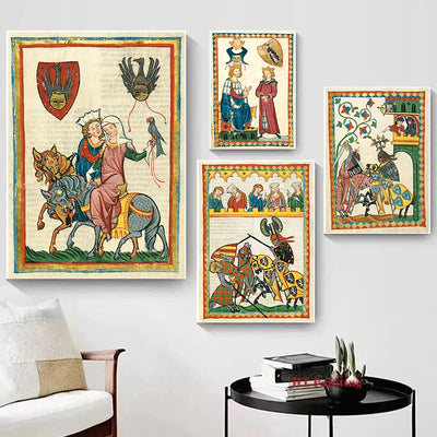 Medieval Lovers on Horse Canvas Art