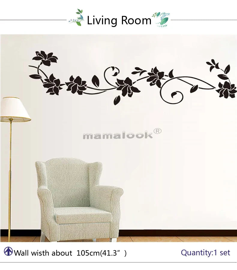 Black Vine Floral Wall Stickers