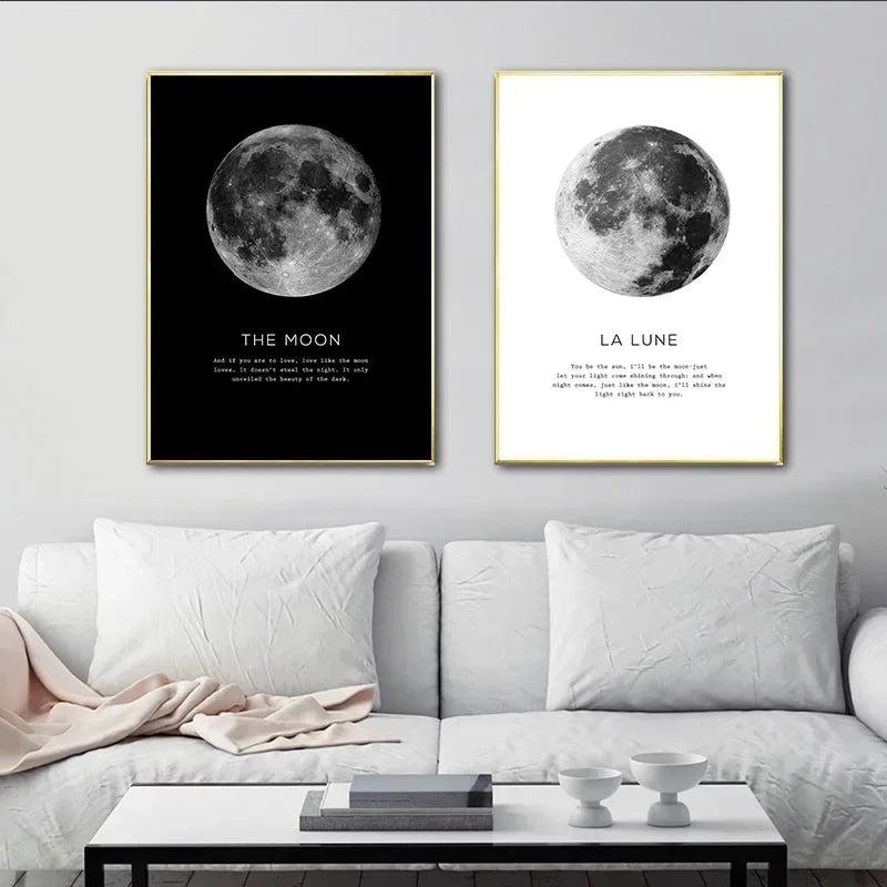 "Wall Art Moon Phase Gold Black Posters"